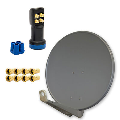 PremiumX DELUXE SAT Anlage bis 4 TV Receiver 85cm Antenne Anthrazit LED Quad LNB
