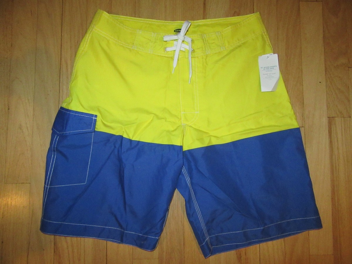 24L/NWT MENS OLD NAVY SWIM TRUNKS/BOARD  SHORTS/MEDIUM/COLORBLOCK/YELLOW/BLUE!
