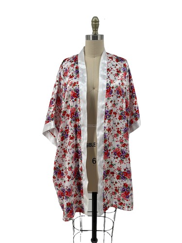 Vtg Frederick's of Hollywood Purple Pink Floral Satin Short Robe SZ S