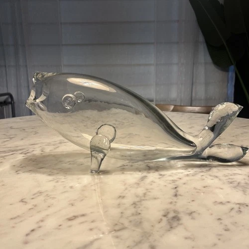 Vintage MCM Blenko Art Glass Hand Blown Clear Fish Vase 16in