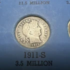 1911 S Barber Dime 3.5 Million minted Toned