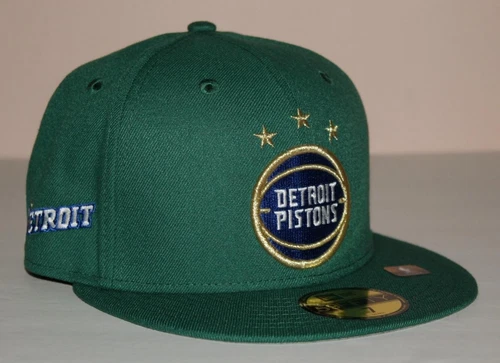 NEW ERA 59Fifty DETROIT PISTONS Cap Fitted Hat CITY EDITION Green Gold Sz 7 *C8