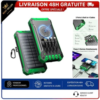 Batterie Externe Solaire 26800mAh Chargeur Portable 15W 6 Sorties - Photo 1/4