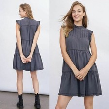 Anthropologie Charcoal Ruffle Mini Dress