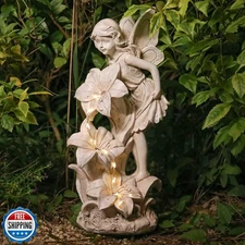 Ovewios Angel Garden Statue Outdoor, Solar Powered Resin Garden S
