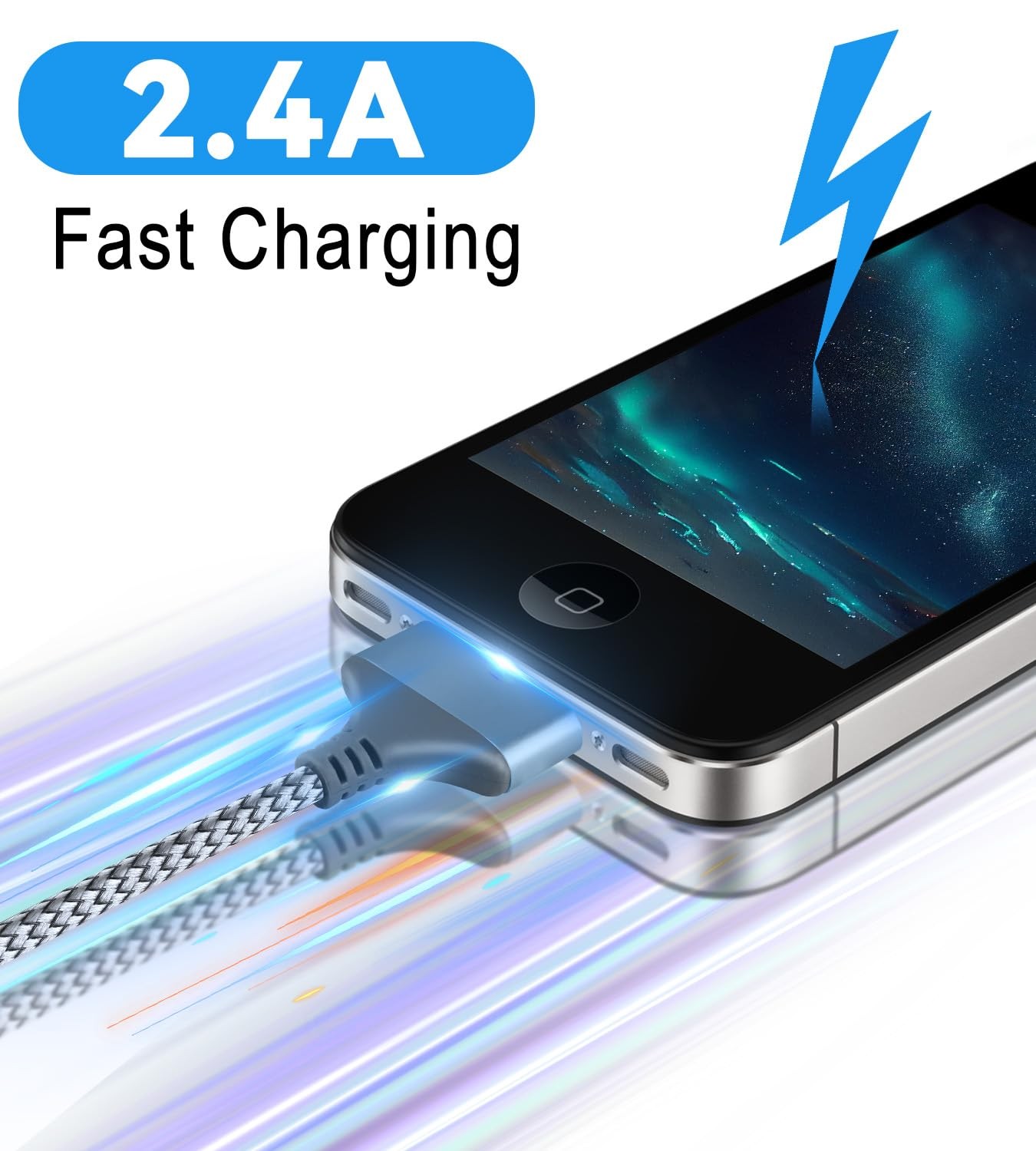 Herfair USB to 30 Pin Charger Cable Nylon Braided Charging Cord 1M/3FT 