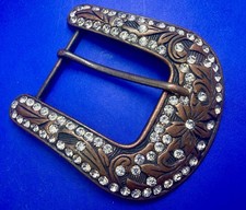 Western Cowgirl Floral Clear Rhinestones on Large Brown Replacement Belt Buckle