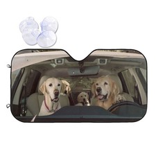 Two Dogs Driving Car Front Windshield Sun Shade,Auto Sunshade for Car Truck S...