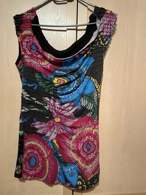 DESIGUAL Top Wasserfall/Lagen/Raffung blau-pink-grau-bunt Gr. S (36) Viskosemix