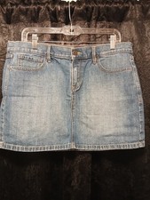 Old Navy Denim Jean Skirt Sz Med W 28" Distressed Look Pockets Zip   M
