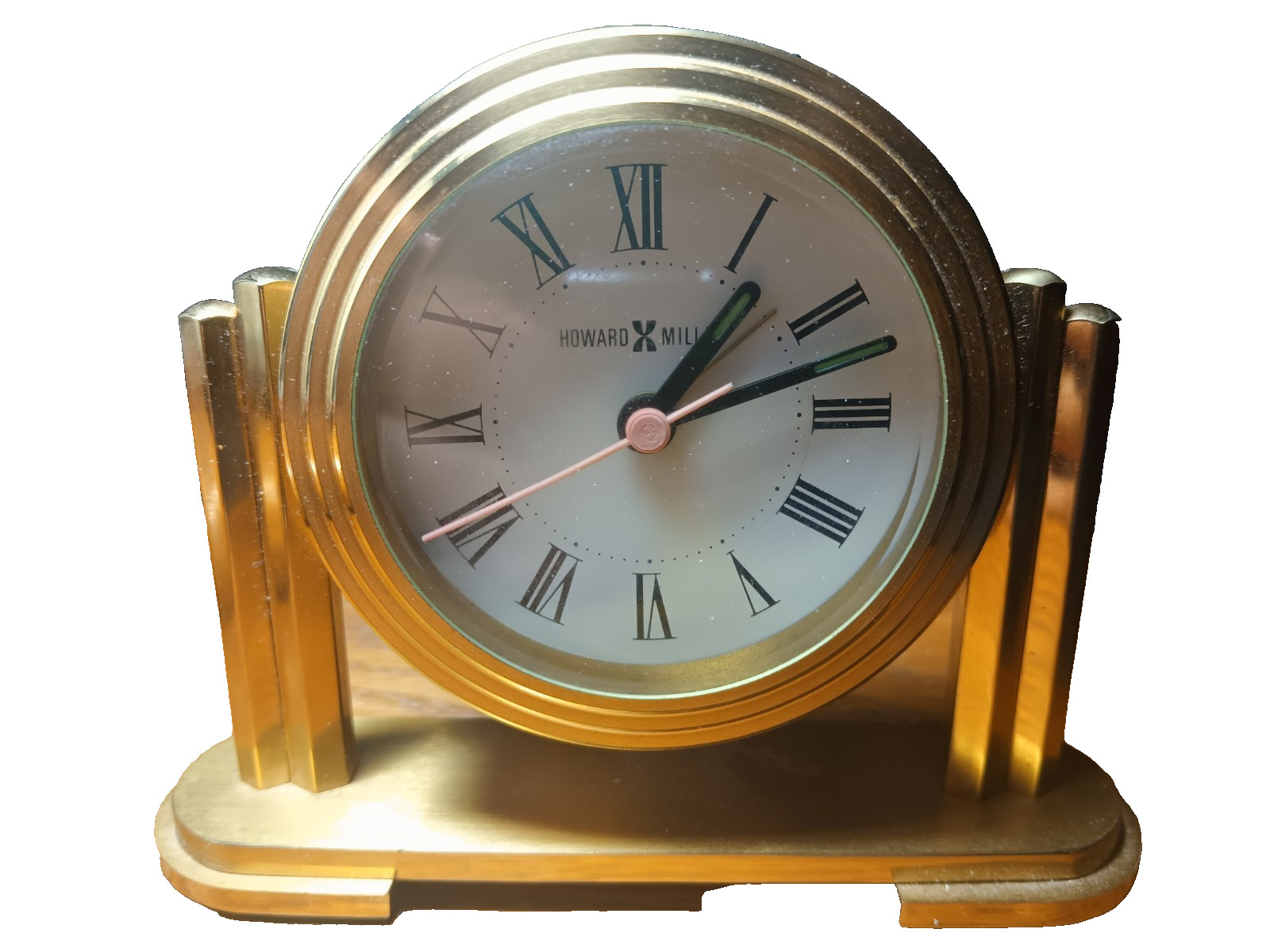 Vintage Howard Miller Brass Desk Mantle Clock Model 613344 Tested Working Alarm