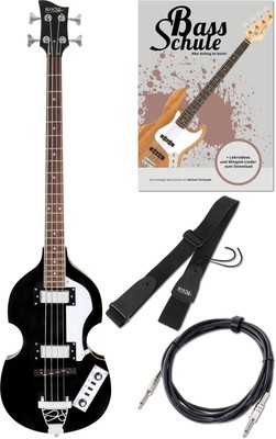 E-Bass Hollow Body Vintage Set VB-2 ''Black Magic'' Beatbass Schwarz & Zubehör