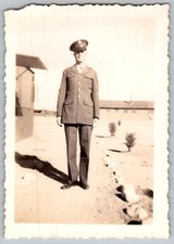 Vtg B W Snapshot Handsome Soldier In US Army Military Uniform WW2 Base 1943