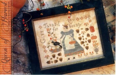 Queen of Harvest Kreuzstich Muster Sampler Primitive Kürbisse Oktober Herbst