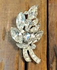 Vintage EISENBERG ICE Clear Rhinestone Brooch Flower Spray Silver Tone Pin