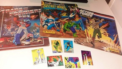 3x Vintage PANINI STICKER ALBUM lot 1986 Transformers Secret Wars Action Force