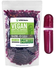 Size 0 Purple Carrot Empty Vegan Capsules Vegetarian Veggie Kosher Veg Caps Pill