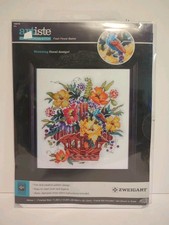 Zweigart Artiste Fresh Flower Basket Stamped Cross Stitch Kit-Opened Package