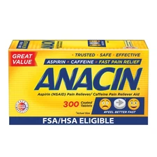 Anacin Fast Pain Relief, Aspirin + Caffeine Pain Reliever, 300 coated tablets