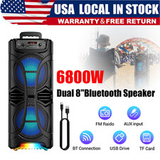Dual 8" Bluetooth Party Speaker Subwoofer TWS Karaoke Mic LED Heavy Bass Outdoor