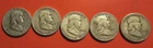 Silver Franklin Half Dollar lot of 5,Key& Semi Key Dates1948,1949,1950,1951,1953