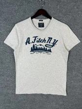 Vintage Abercrombie & Fitch T Shirt Medium Gray Embroidered Logo Y2K A&F Muscle