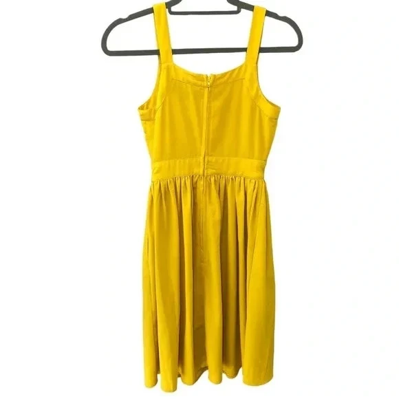 modcloth amarillo pintuck vestido margarita sin mangas poliéster bolsillos xxs 23" cintura Foto 3 de 4