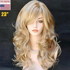 23inch Blonde Wig With Bangs Long Wavy Blonde Curly Wigs for Women Synthetic