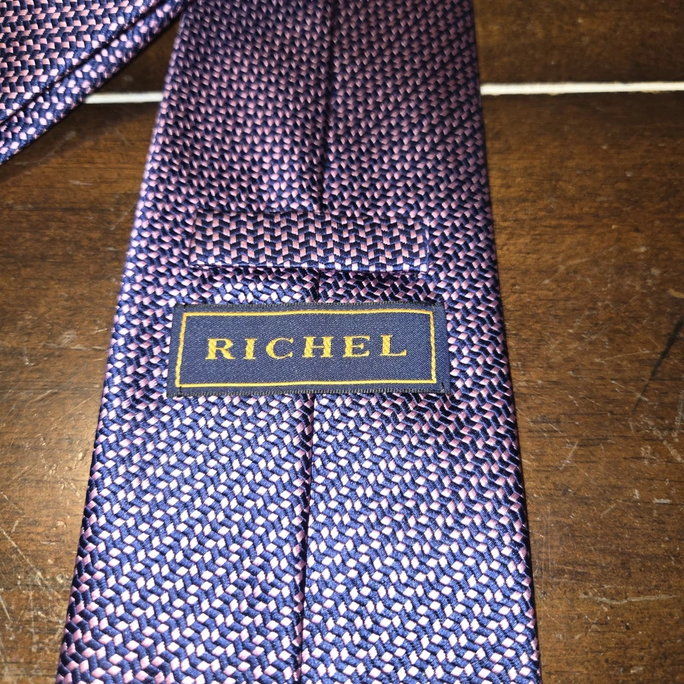 Corbata Hombre Richel Azul/Rosa Geométrica Hecha a Mano en España 100% Seda Foto 2 de 4