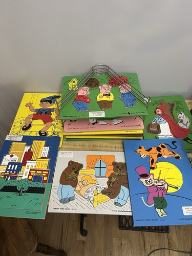 Vintage Judy Instructo Holz Metall Aufbewahrungsregal mit 11 Puzzles Sammlung Posten