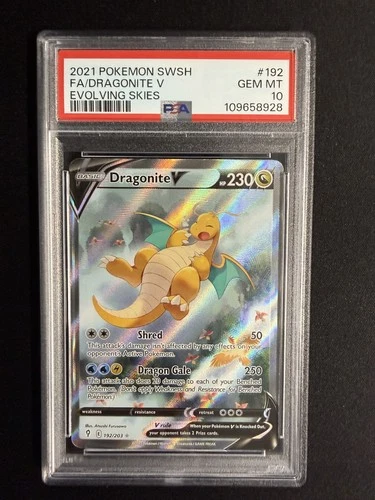 2021 POKEMON SWORD & SHIELD EVOLVING SKIES #192 FULL ART/DRAGONITE V PSA 10