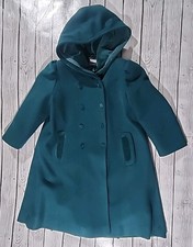 Rothschild Girls Green 100 Wool Coat Girls Size 7 Hooded Buttons Jacket