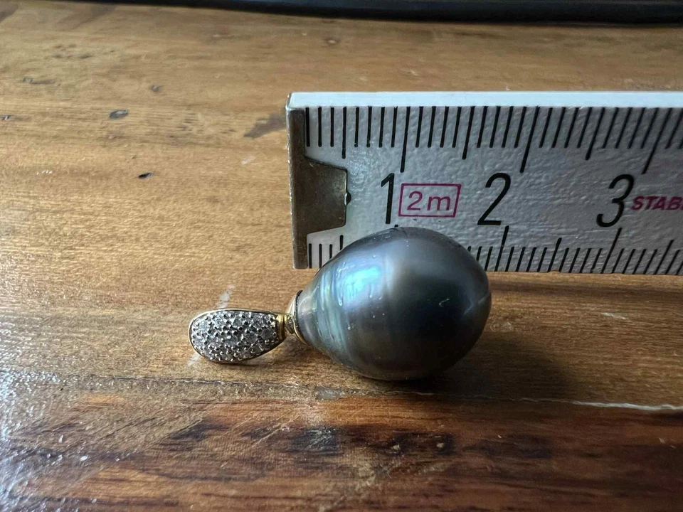 Perlfekt QVC  Anhänger Tahitiperle m. Brillianten -Fassung 14K Gold 585-wie neu  - Bild 3 von 4