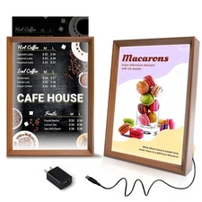 A4 Size LED Acrylic Sign Holder with Walnut Wood Base Frame, Light Up Menu Bo...
