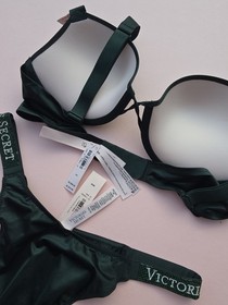 Victoria's Secret VS Shine Strap Push-Up Bra Set Cilantro Green Brazilian NWT