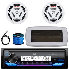 JVC Marine SiriusXM Receiver, Cover, 2x 6.5" 150W White Speakers,Wire, Antenna