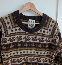 Kiel James Patrick Cozy Cabin Sweater Dress Womens S Squirrel Fall Brown Wool 