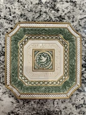 Fitz & Floyd Christmas Gregorian Collection Green Peace Dove Square Canape Plate