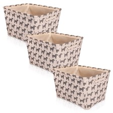 Dog Print Storage Baskets White Gray Canvas Collapsible Bins Handles 3 Pack