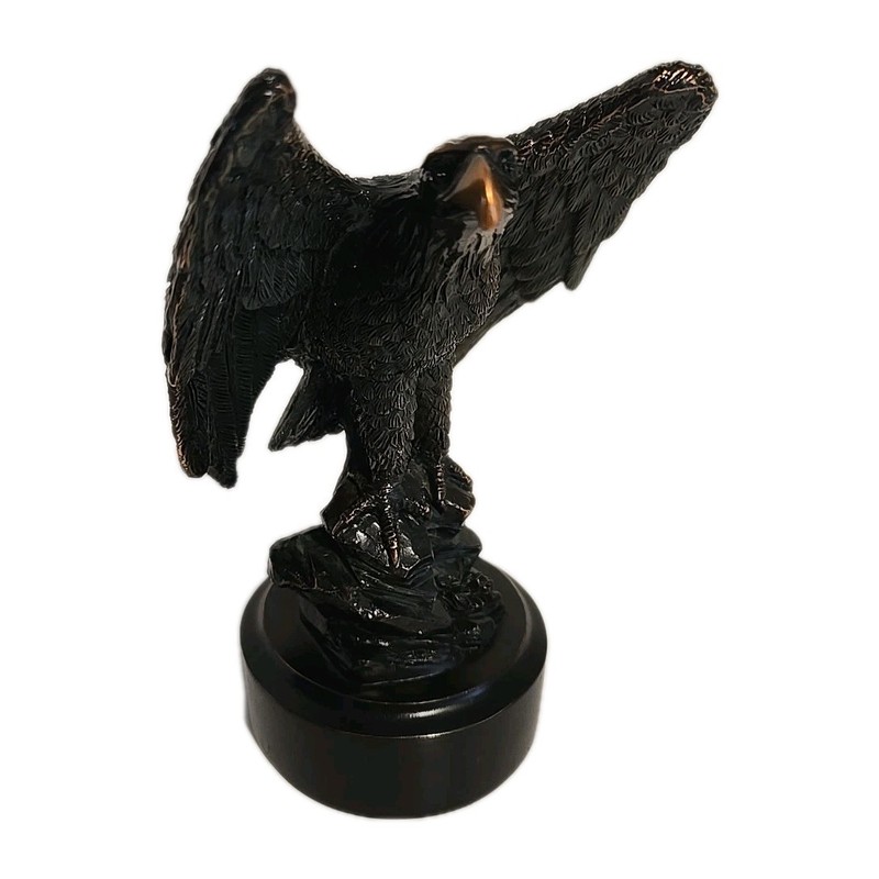  Bald Eagle Statue With Open Wings Sitting On Rock. Resin, Electroplated Finish.