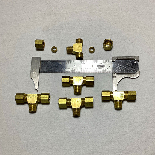 Brass Compression Tee Fitting 1/4 in F-F x 1/8 in MNPT Male NPT