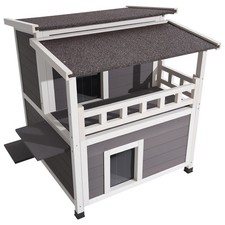Uimoso 2-Story Outdoor Wooden Cat Shelter with Insulated Design and Balcony