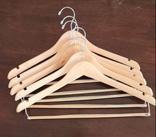Wood Coat Hanger Set of 5 Matching - New, Never Used - Light Finish