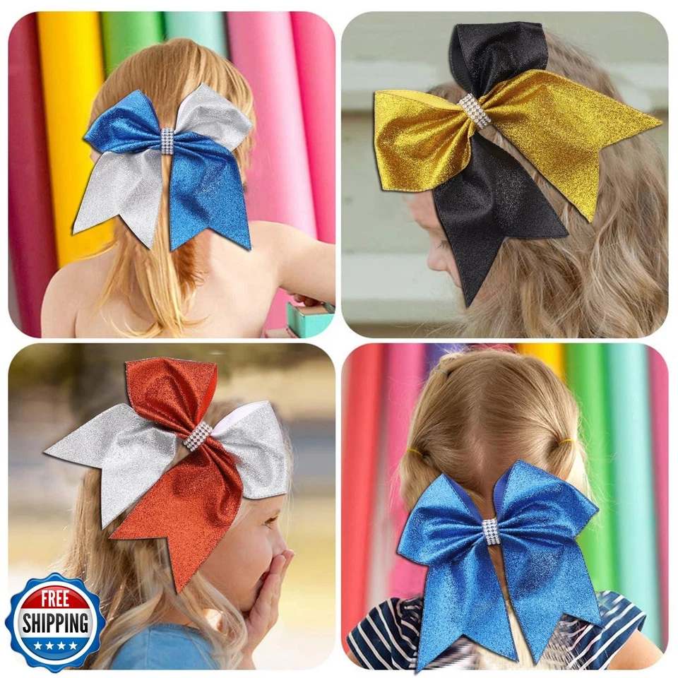 Arco grande de alegría azul plateado brillante, Hipcheer 8 pulgadas grande Jumbo Cheer Hair B Foto 2 de 4