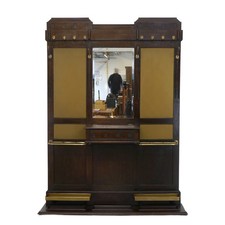 Flur-/Wandgarderobe antik um 1930 aus Eichenholz mit Spiegel B: 149 cm -11904-