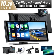 4K+1080P Dash Cam 10.26"Car Stereo Radio Wireless Apple Carplay&Android Auto GPS
