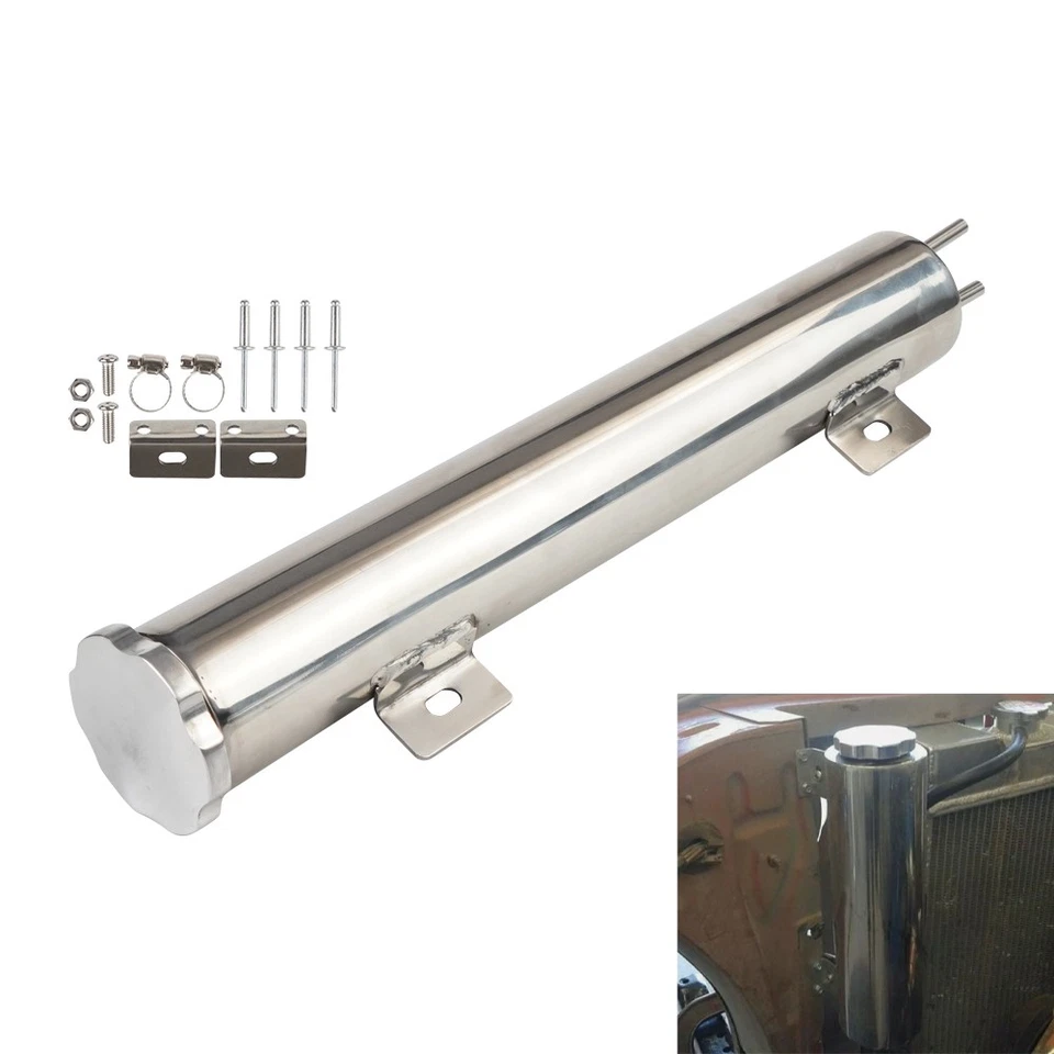 2"x13" Polished Radiator Coolant Overflow Catch Puke Tank 20OZ Stainless Steel - Image 4 of 4