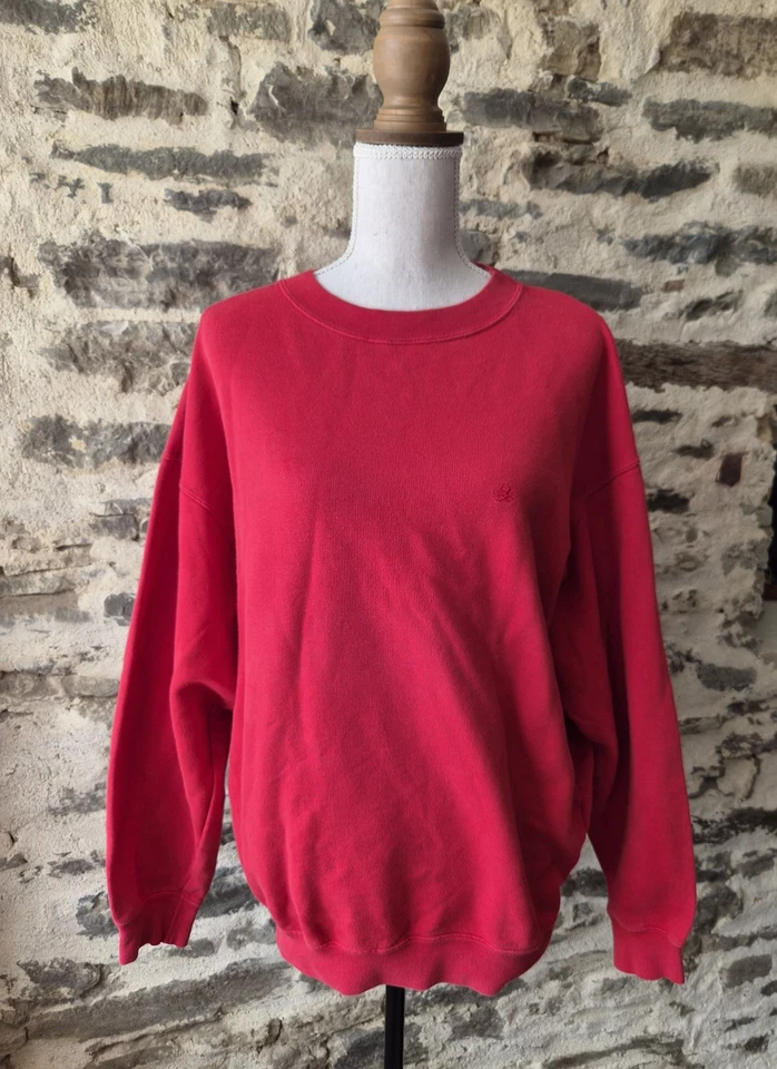 Sweat Vintage Rouge Benetton 80's Made In Italy Taille M Oversize - Photo 1/4