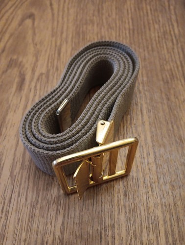 Mens USMC/Marine Corps Military Khaki Web Belt, Open Brass Belt Buckle (Size 42)