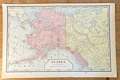 Antique Alaska Map 14'' x 22'' Published by George Cram Vintage State Atlas USA